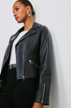 Top 10 🔥 Karen Millen Leather Signature Biker Jacket ⌛ -Workwear Shop womens blackwhite leather signature biker jacket 8
