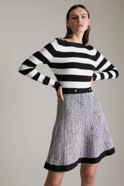 Budget 🛒 Karen Millen Striped Tweed Knit Mix Military Trim 👗 Dress 😀 11 Budget 🛒 Karen Millen Striped Tweed Knit Mix Military Trim 👗 Dress 😀 -Workwear Shop womens blackwhite striped tweed knit mix military trim dress