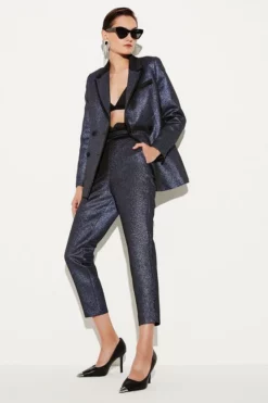 Best deal ๐ Karen Millen Metallic Jacquard Waistband Detail Slim Leg Trouser ๐ 11 Best deal ๐ Karen Millen Metallic Jacquard Waistband Detail Slim Leg Trouser ๐ -Workwear Shop womens blue metallic jacquard waistband detail slim leg trouser