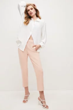 Brand new 🌟 Karen Millen Compact Stretch Tailored Capri Trousers 🔥 -Workwear Shop womens blush compact stretch tailored capri trousers 2