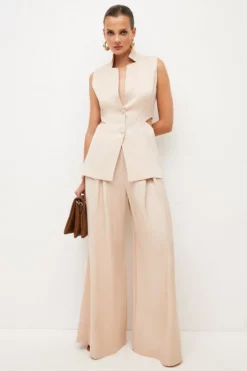 Wholesale 🛒 Karen Millen Premium Polished Linen Pleat Front Wide Leg Trouser ✨ -Workwear Shop womens blush premium polished linen pleat front wide leg trouser