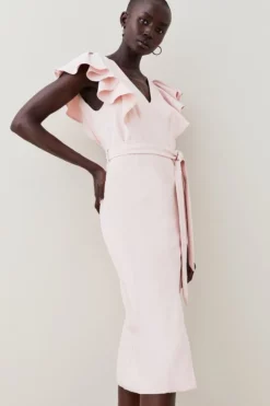 Best reviews of 👏 Karen Millen Tailored Frill Sleeve Belted Midi 👗 Dress ⌛ -Workwear Shop womens blush tailored frill sleeve belted midi dress