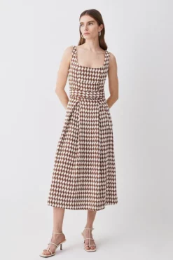 Discount ❤️ Karen Millen Check Tweed Full 👗 Skirt Midi 👗 Dress 🎉 -Workwear Shop womens brown check tweed full skirt midi dress