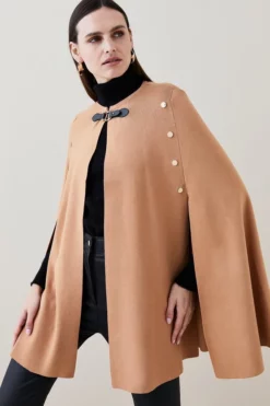 Best reviews of ✔️ Karen Millen Faux Fur Collar Knitted Cape ✨ -Workwear Shop womens camel faux fur collar knitted cape