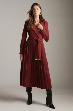 Buy 🎉 Karen Millen Long Sleeve Woven Pleated Midi Trench 👗 Dress 🌟 -Workwear Shop womens camel long sleeve woven pleated midi trench dress 2