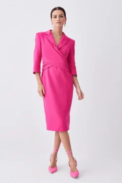Best Sale 🧨 Karen Millen Petite Compact Crepe Wrap Waist Pencil Midi 👗 Dress 🥰 -Workwear Shop womens camel petite compact crepe wrap waist pencil midi dress 1