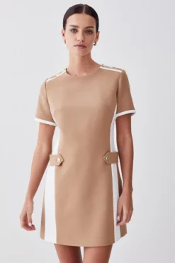 Coupon 🔥 Karen Millen Petite Compact Stretch Tipped A Line Mini 👗 Dress ✔️ -Workwear Shop womens camel petite compact stretch tipped a line mini dress