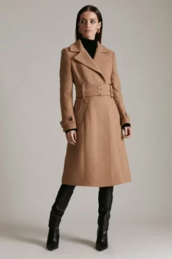 Cheap ⌛ Karen Millen Petite Italian Wool Mix Popper Detail 🧥 Coat 🎉 -Workwear Shop womens camel petite italian wool mix popper detail coat