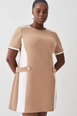 New ⭐ Karen Millen Plus Size Compact Stretch Tipped A Line Mini 👗 Dress 🧨 -Workwear Shop womens camel plus size compact stretch tipped a line mini dress