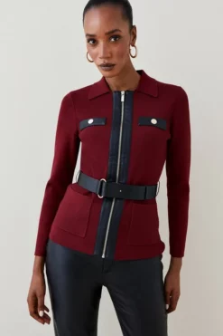 Top 10 🤩 Karen Millen Pu Trim Belted Knit Jacket 🎉 11 Top 10 🤩 Karen Millen Pu Trim Belted Knit Jacket 🎉 -Workwear Shop womens camel pu trim belted knit jacket 1