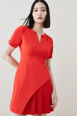 Outlet 😍 Karen Millen Tailored Military Pleat Short Sleeve Mini 👗 Dress 😀 12 Outlet 😍 Karen Millen Tailored Military Pleat Short Sleeve Mini 👗 Dress 😀 -Workwear Shop womens camel tailored military pleat short sleeve mini dress 1