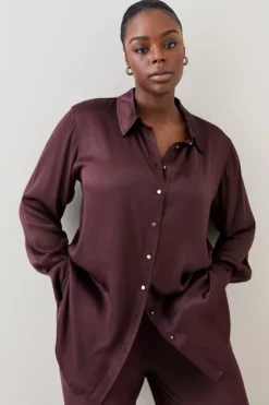 Top 10 🥰 Karen Millen Plus Size Viscose Satin Woven Boyfriend 👕 Shirt 😍 -Workwear Shop womens chocolate plus size viscose satin woven boyfriend shirt