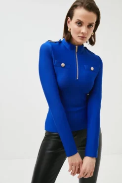 Wholesale 🧨 Karen Millen Bandage Knit Long Sleeve Top In Recycled Yarn 🌟 -Workwear Shop womens cobalt bandage knit long sleeve top in recycled yarn 2