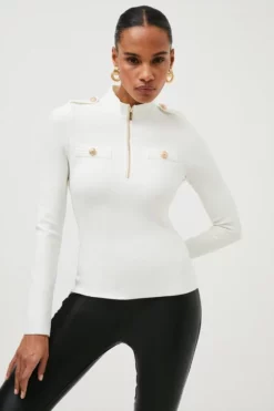 Wholesale 🧨 Karen Millen Bandage Knit Long Sleeve Top In Recycled Yarn 🌟 -Workwear Shop womens cobalt bandage knit long sleeve top in recycled yarn