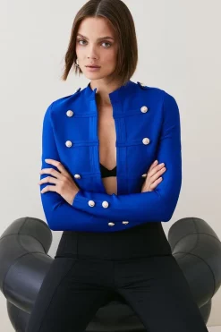 New 🥰 Karen Millen Military Trim Bandage Drummer Style Jacket 🌟 -Workwear Shop womens cobalt military trim bandage drummer style jacket
