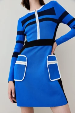 Top 10 ❤️ Karen Millen Sporty Ripple Stitch Colour Block Mini 👗 Dress 🎁 -Workwear Shop womens cobalt sporty ripple stitch colour block mini dress 2