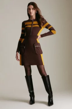 Top 10 ❤️ Karen Millen Sporty Ripple Stitch Colour Block Mini 👗 Dress 🎁 -Workwear Shop womens cobalt sporty ripple stitch colour block mini dress