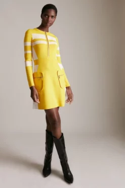 Top 10 ❤️ Karen Millen Sporty Ripple Stitch Colour Block Mini 👗 Dress 🎁 -Workwear Shop womens cobalt sporty ripple stitch colour block mini dress 3