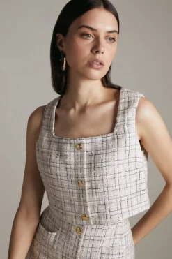 Cheap 💯 Karen Millen Check Boucle Co-ord Top ✔️ -Workwear Shop womens cream check boucle co ord top