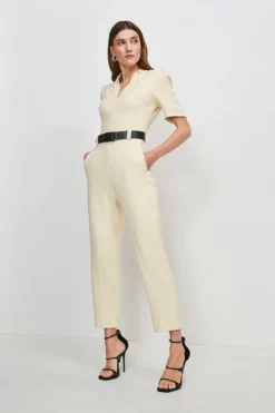 Outlet 😉 Karen Millen Forever Belted Jumpsuit ⌛ -Workwear Shop womens cream forever belted jumpsuit