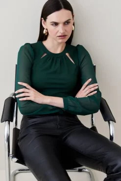 Outlet 🎉 Karen Millen Georgette Sleeve Cut Out Ponte Jersey Top ✨ -Workwear Shop womens forest georgette sleeve cut out ponte jersey top