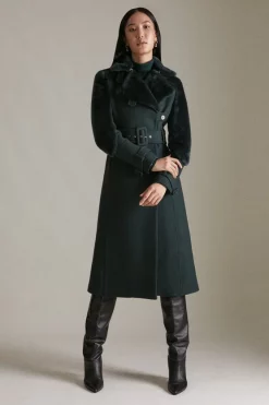 Best deal 🤩 Karen Millen Petite Italian Wool Shearling Mix Midi 🧥 Coat 😀 -Workwear Shop womens forest petite italian wool shearling mix midi coat