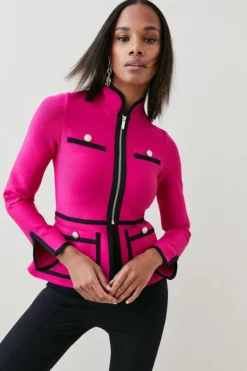 Discount ❤️ Karen Millen Contrast Piping Bandage Jacket 🤩 11 Discount ❤️ Karen Millen Contrast Piping Bandage Jacket 🤩 -Workwear Shop womens fuchsia contrast piping bandage jacket 1