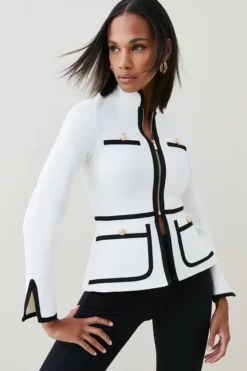 Discount ❤️ Karen Millen Contrast Piping Bandage Jacket 🤩 10 Discount ❤️ Karen Millen Contrast Piping Bandage Jacket 🤩 -Workwear Shop womens fuchsia contrast piping bandage jacket