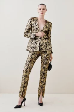 Outlet 😍 Karen Millen Metallic Snake Print Slim Leg Trousers 🧨 -Workwear Shop womens gold metallic snake print slim leg trousers