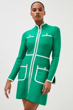 Budget 🧨 Karen Millen Bandage Knit Contrast Trim Zipped Aline 👗 Dress 🧨 -Workwear Shop womens green bandage knit contrast trim zipped aline dress