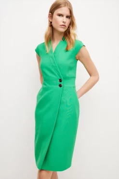 Brand new 🎉 Karen Millen Collar Wrap Popper Midi 👗 Dress ✔️ -Workwear Shop womens green collar wrap popper midi dress
