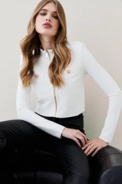 Hot Sale 😉 Karen Millen Military Bandage Short Knitted Jacket ✨ 13 Hot Sale 😉 Karen Millen Military Bandage Short Knitted Jacket ✨ -Workwear Shop womens green military bandage short knitted jacket