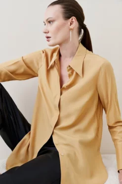 Best Pirce 👏 Karen Millen Silk Viscose Satin Woven 👚 Shirt 😍 -Workwear Shop womens green silk viscose satin woven shirt