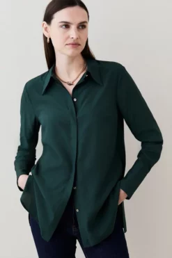 Best Pirce 👏 Karen Millen Silk Viscose Satin Woven 👚 Shirt 😍 -Workwear Shop womens green silk viscose satin woven shirt 1 2