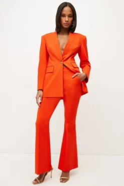 Cheapest ⭐ Karen Millen Compact Cotton Stretch Slim Flare Trouser 🎁 -Workwear Shop womens ivory compact cotton stretch slim flare trouser 1