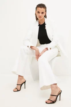 Cheapest ⭐ Karen Millen Compact Cotton Stretch Slim Flare Trouser 🎁 -Workwear Shop womens ivory compact cotton stretch slim flare trouser