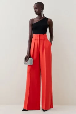 Best Pirce 👍 Karen Millen Compact Stretch High Waist Wide Leg Trouser 🎉 -Workwear Shop womens ivory compact stretch high waist wide leg trouser 2