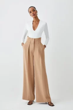 Best Pirce 👍 Karen Millen Compact Stretch High Waist Wide Leg Trouser 🎉 -Workwear Shop womens ivory compact stretch high waist wide leg trouser