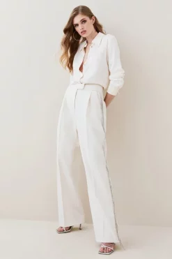 Top 10 🧨 Karen Millen Crystal Fringe Straight Leg Trouser 🥰 -Workwear Shop womens ivory crystal fringe straight leg trouser