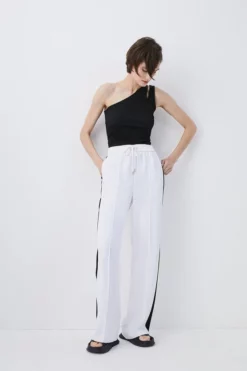 Brand new 🧨 Karen Millen Soft Twill Colour Block Wide Leg Trouser 😀 -Workwear Shop womens ivory soft twill colour block wide leg trouser