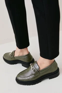 Brand new 🔥 Karen Millen Leather Croc Snaffle Loafer 🥰 -Workwear Shop womens khaki leather croc snaffle loafer