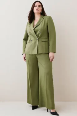 New ⭐ Karen Millen Plus Size Relaxed Tailored Wide Leg Trousers ✨ -Workwear Shop womens khaki plus size relaxed tailored wide leg trousers