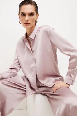 Deals 👏 Karen Millen Satin Crepe Long Sleeve 👚 Shirt 😍 -Workwear Shop womens lilac satin crepe long sleeve shirt