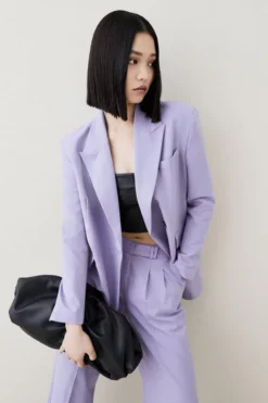 New 👏 Karen Millen Wool Blend Asymetric Wrap Tailored Jacket 🤩 -Workwear Shop womens lilac wool blend asymetric wrap tailored jacket 1 2