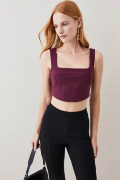 Flash Sale 👏 Karen Millen Structured Crepe Corset Bralet Top 💯 -Workwear Shop womens merlot structured crepe corset bralet top