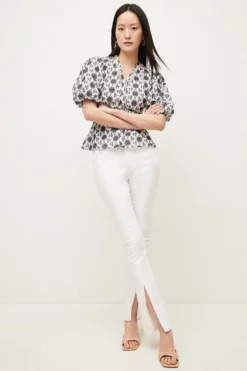 Deals 🎉 Karen Millen Contrast Cotton Broderie Woven Blouse 🎁 -Workwear Shop womens mono contrast cotton broderie woven blouse