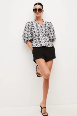 Deals 🛒 Karen Millen Petite Contrast Cotton Broderie Woven Blouse ⌛ -Workwear Shop womens mono petite contrast cotton broderie woven blouse