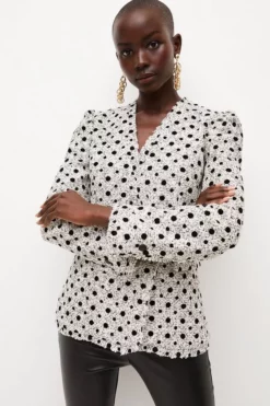 Hot Sale 😀 Karen Millen Polka Dot Boucle Jacket 🥰 -Workwear Shop womens mono polka dot boucle jacket