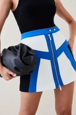 Budget 👏 Karen Millen Compact Stretch Colour Block Biker 👗 Skirt ✔️ -Workwear Shop womens multi compact stretch colour block biker skirt