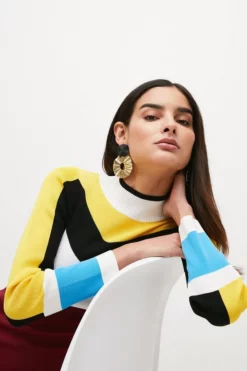 Top 10 👏 Karen Millen Fitted Colour Block Knit Viscose Blend 👗 Dress ✔️ -Workwear Shop womens multi fitted colour block knit viscose blend dress